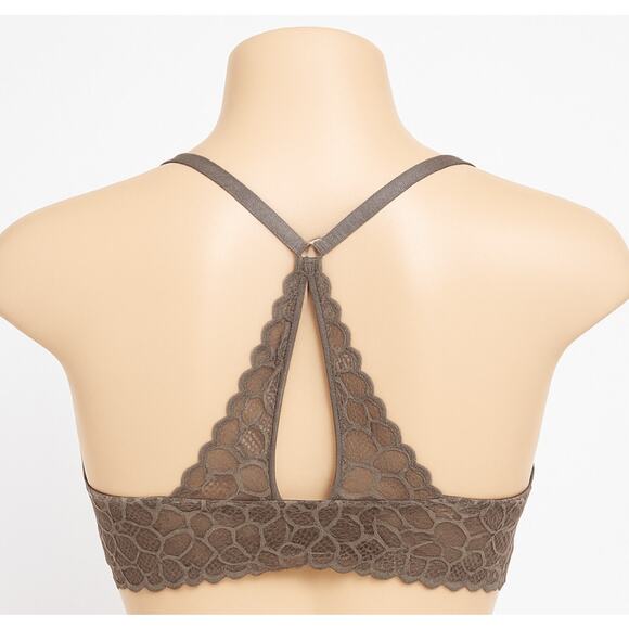 Victoria’s Secret PINK Lace Push Up Bra 36C Brown Floral Racerback Sexy Cute - Picture 3 of 7